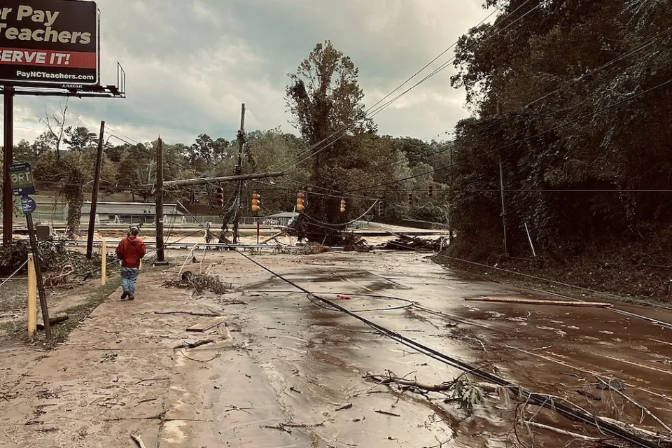 Damage from flooding from HUrricane Helene in North Carolina.